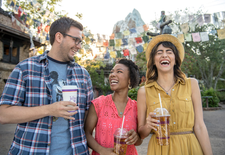 Friends drink Joffrey’s coffee at Disney's Animal Kingdom park