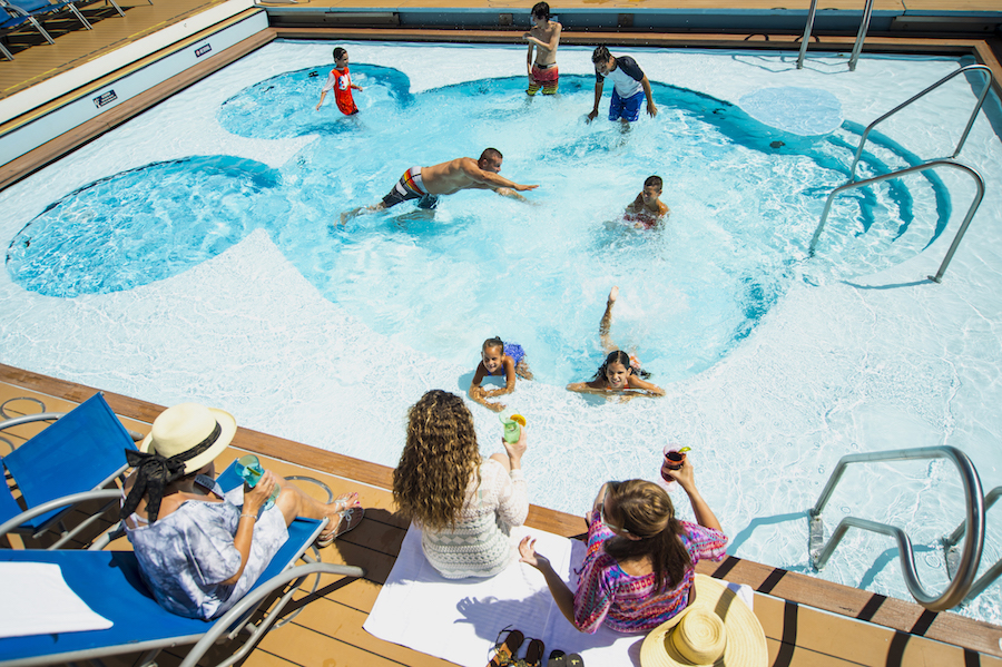 Kids swimming in the Mickey Pool on Disney Cruise Line
