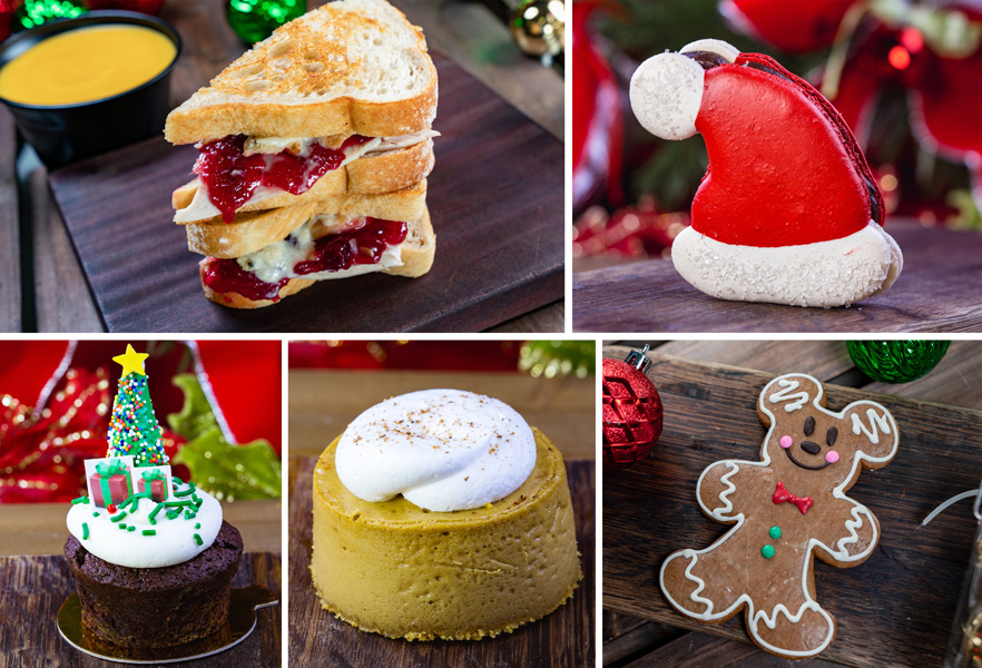 Collage of Jolly Holiday Bakery Café Offerings for Holidays 2019 at Disneyland Park