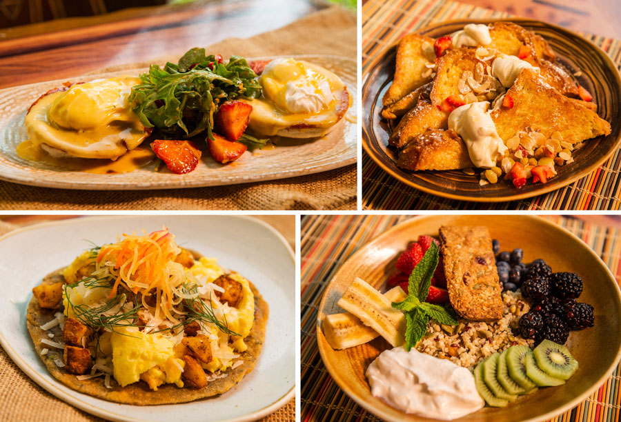 Collage of Sanaa Kuamsha Breakfast Entrees at Disney’s Animal Kingdom Lodge