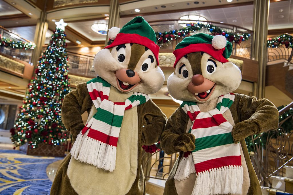 In the spirit of holiday cheer, Disney Cruise Line adds sparkle to each ship during Very Merrytime Cruises, with Disney characters dressed in festive attire, special stem-to-stern holiday events, traditional 