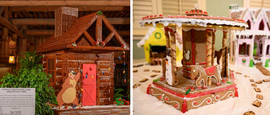 Gingerbread displays at Disney’s Wilderness Lodge and Disney’s Saratoga Springs Resort & Spa