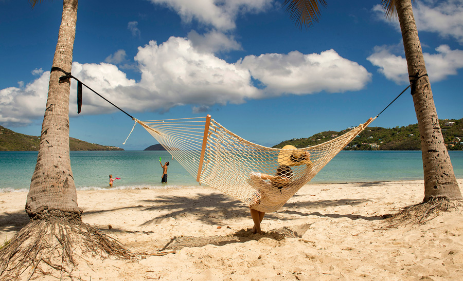 Sitting in a hammock in St. Thomas