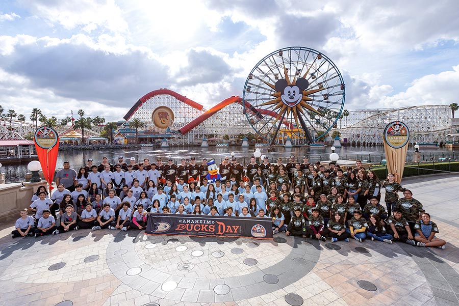 Anaheim Ducks with participants from Anaheim Ducks Day, at Disney California Adventure park