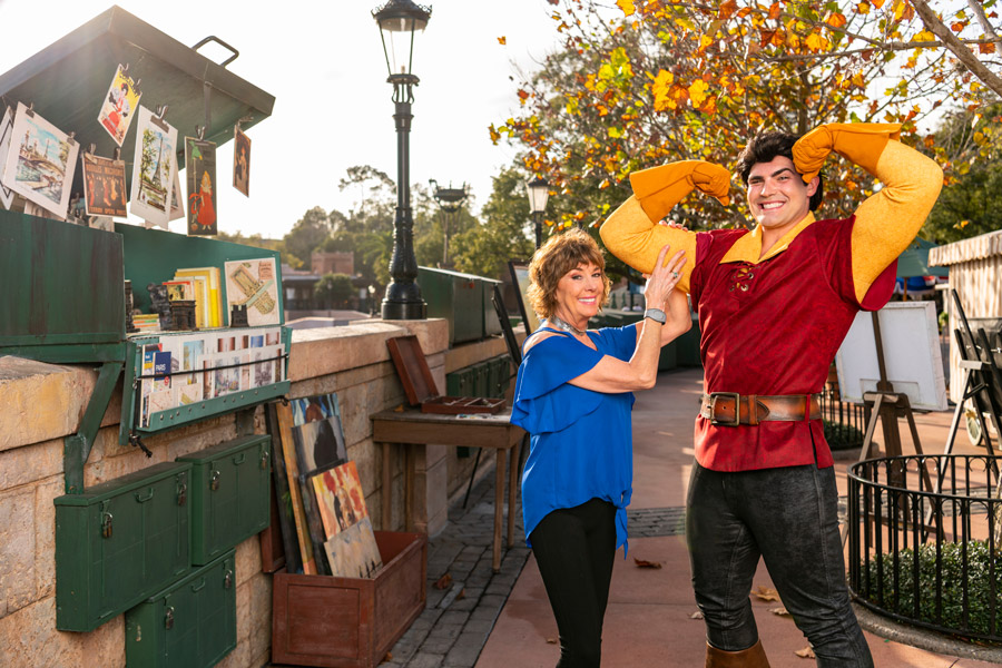 Paige O’Hara poses with Gaston at Epcot