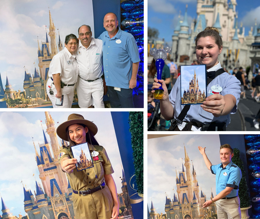 Cast members pose with Cinderella Castle makeover concept image