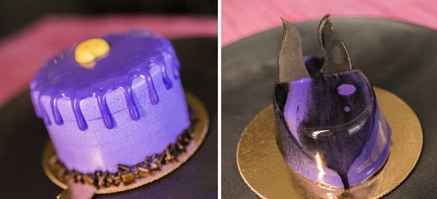 Villain Desserts from Contempo Café for Villaintines Day at Disney’s Contemporary Resort - Ursula Confetti Cake and Maleficent Flourless Cake