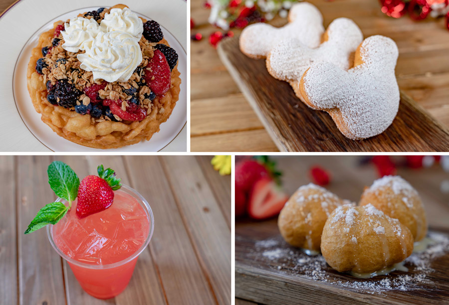 2020 Valentine’s Season Offerings at Disneyland Park - Berry Cobbler Funnel Cake, Chocolate-Strawberry Beignets, Strawberry Julep,
Berry Cheesecake Fritters