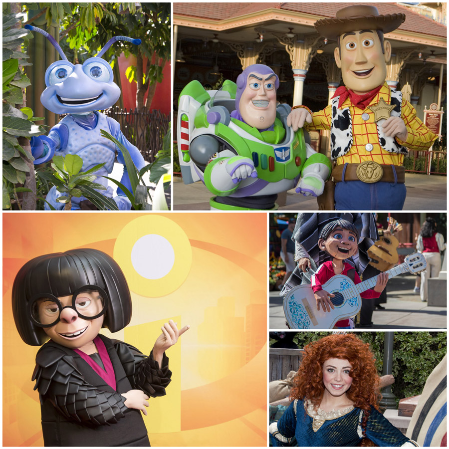 Flik from “A Bug’s Life,” Buzz and Woody from “Toy Story,” Edna Mode from "The Incredibles," Miguel from “Coco,” and Merida from “Brave.” 