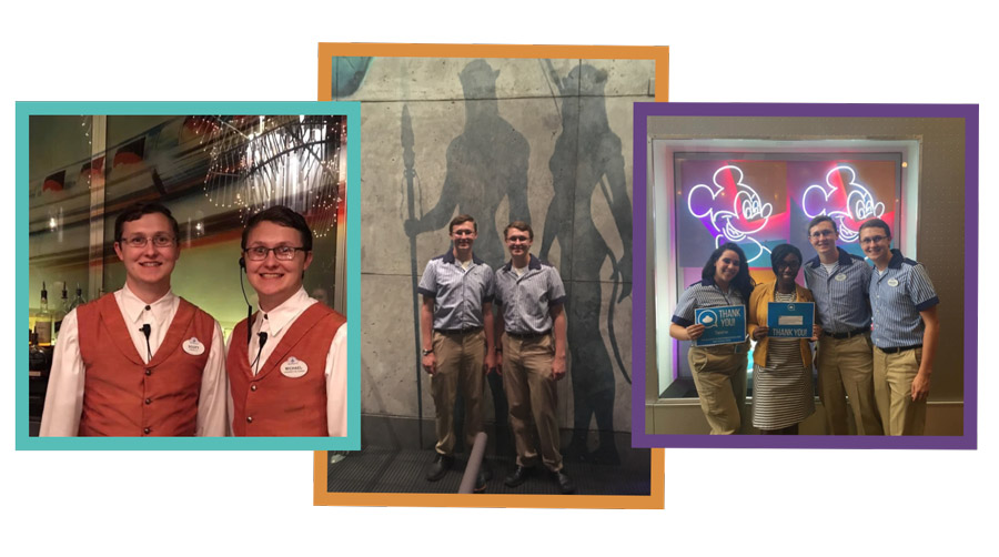 Collage of cast members and brothers Michael and Scott Stile at Walt Disney World Resort