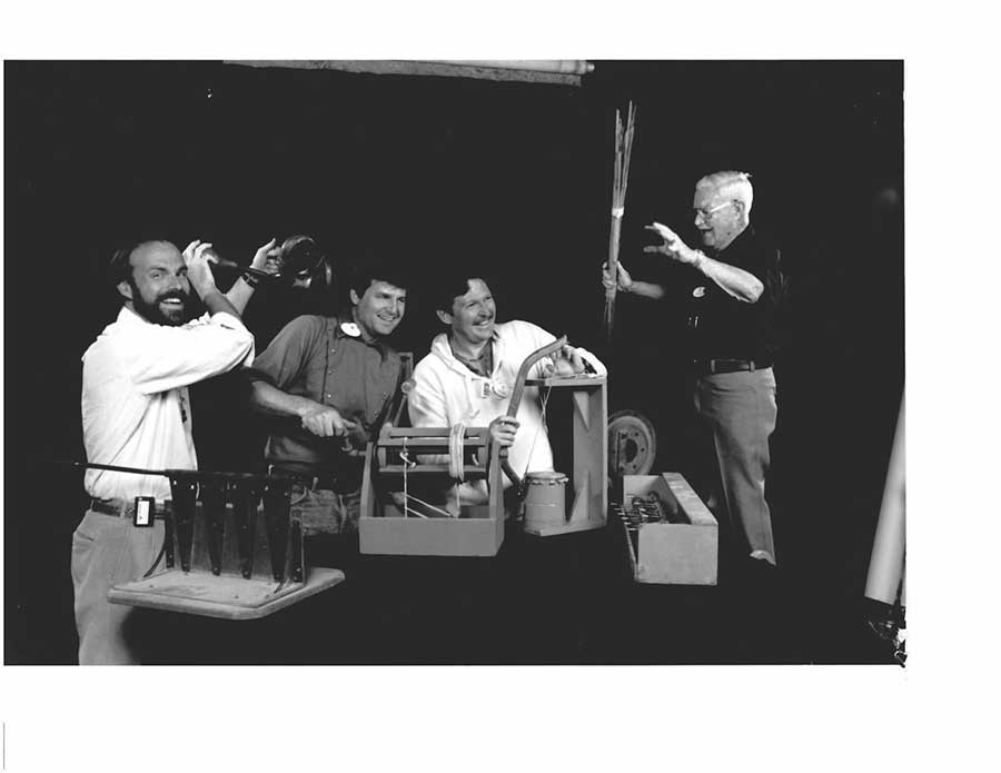 Kevin Rafferty, Joe Herrington, Mark Rhodes, under the baton of maestro Jimmy Macdonald, sound off in this 1989 publicity photo.