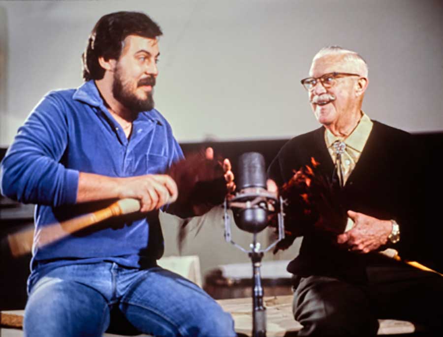 Wayne Allwine (left) and Jimmy Macdonald, sound sorcerers, Disney Legends, and caretakers of Mickey’s voice.