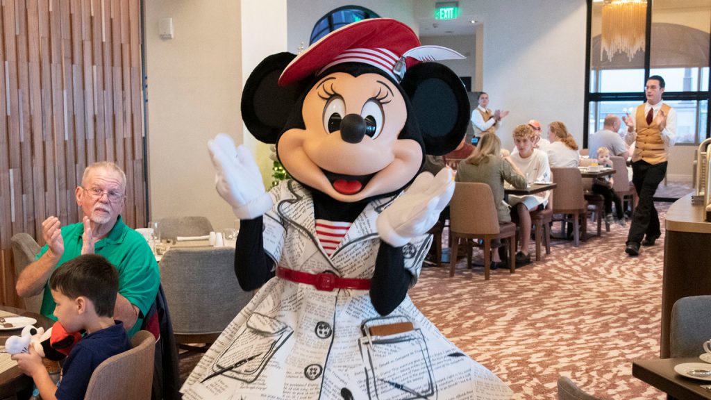 Minnie, in her special dress, visiting Topolino’s – Flavors of the Riviera at Disney’s Riviera Resort, a Disney Vacation Club Resort