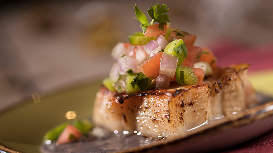 Offerings from Brazil Marketplace for the 2020 Epcot Taste of International Food & Wine Festival - Crispy Pork Belly with Black Beans, Tomato, and Onions (Gluten/Wheat Friendly)