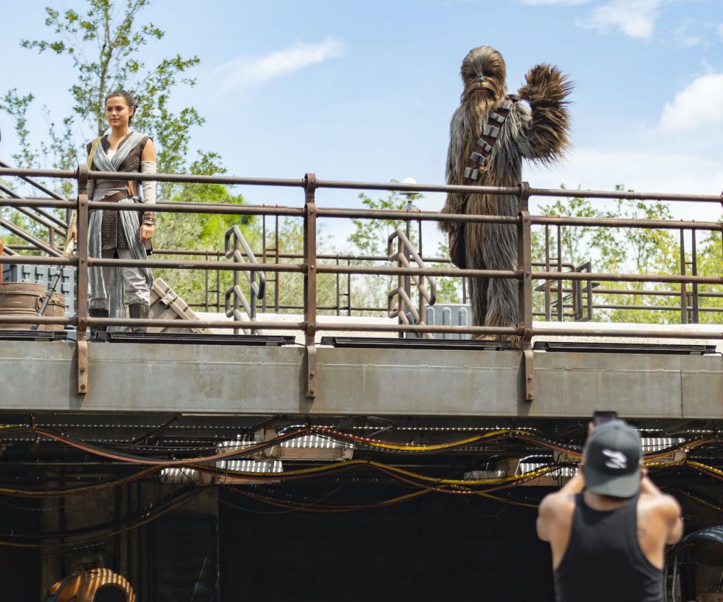 Rey and Chewbacca at Star Wars: Galaxy's Edge