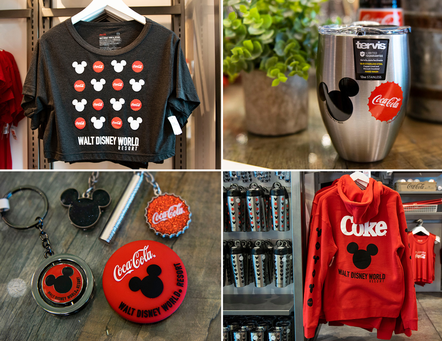 Items from Coca-Cola x Walt Disney World Resort Collection at Disney Springs - Shirt, Tervis, Keychains and Sweatshirt