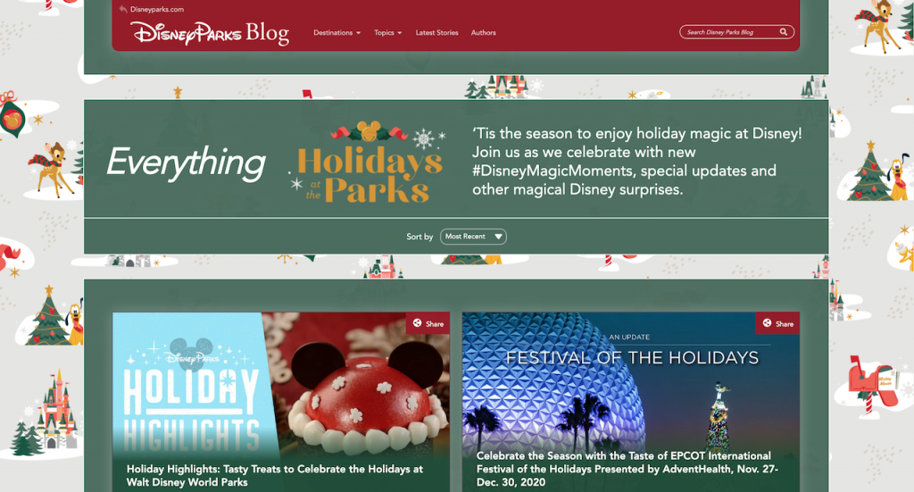 New 'Holidays at Disney' page on the Diz Planet