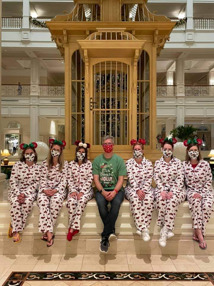 Guests in Christmas PJs at Disney's Grand Floridian Resort and Spa