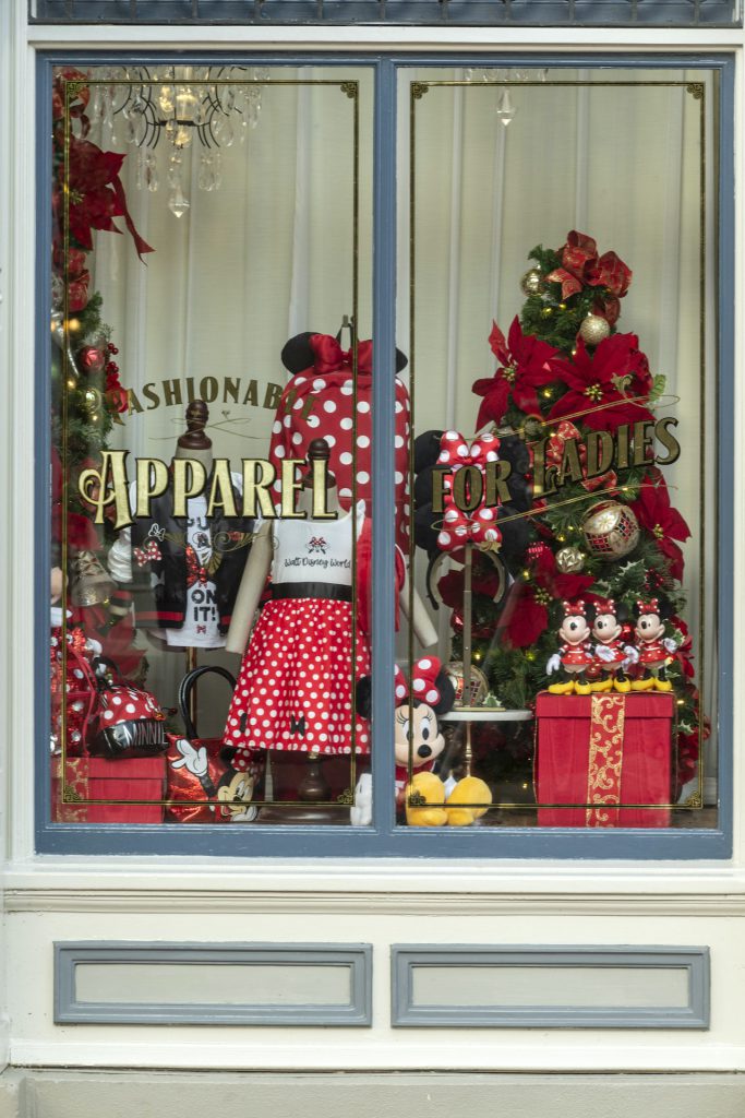 Holiday window decorations at Magic Kingdom Park