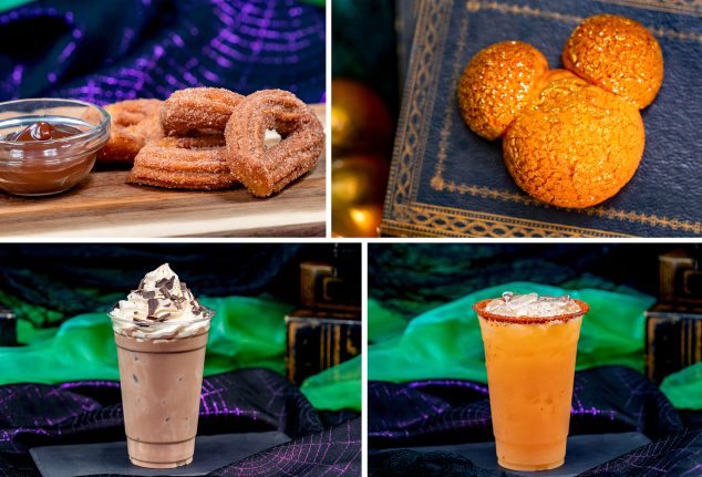 Churro Loops con Cajeta; Mickey-shaped Pumpkin Salted Dulce Cream Puff; Iced Mexican "Hot" Chocolate; Cantaloupe Agua Fresca