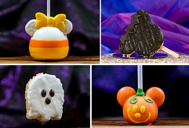 Candy Corn Minnie Apple; Minnie Bat Cereal Treat; Ghost Cereal Treat; Pumpkin Mickey Cake Pop