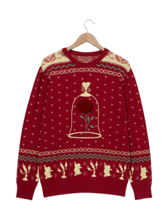  Disney Beauty and the Beast Enchanted Rose Patterned Holiday Sweater