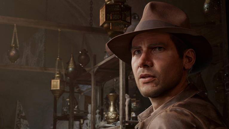 Screenshot close-up of Indiana Jones in Indiana Jones and the Great Circle 