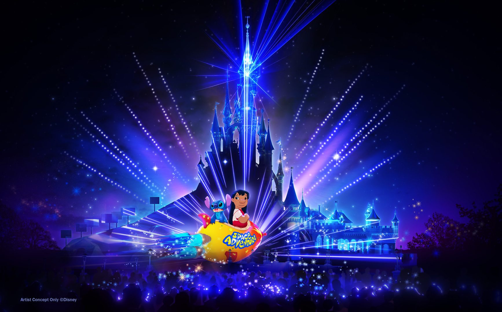 Concept art of the “Disney Tales of Magic" nighttime show