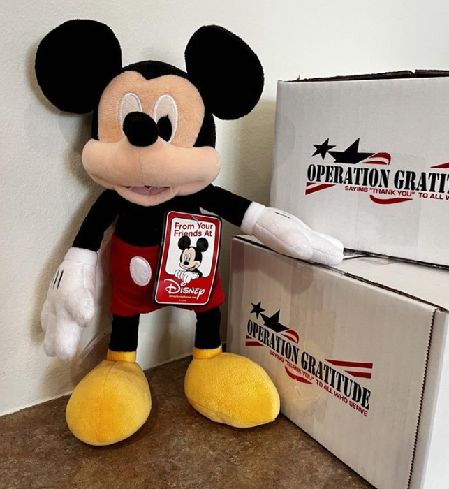 Operation Gratitude’s 4 millionth care package included a Mickey Mouse plush and a card announcing an all-expense paid trip to Walt Disney World for a deployed U.S. service member.