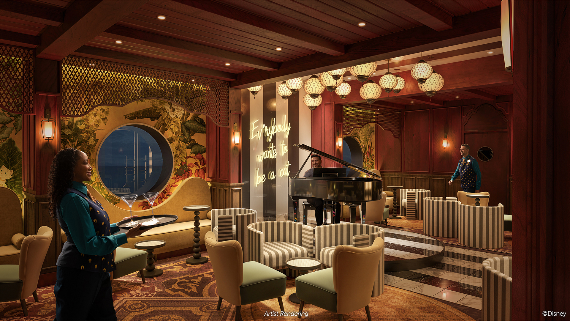 Concept art of “The Aristocats”- Themed Lounge Coming to the Disney Treasure  